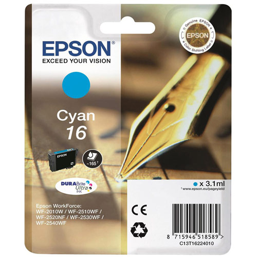 Epson 16 Inkjet Cartridge Pen & Crossword Page Life 165pp Cyan