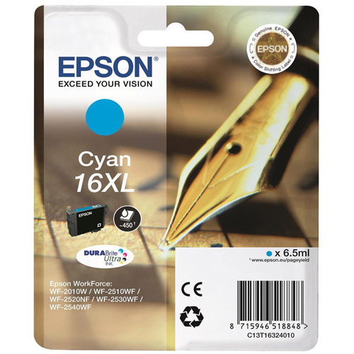 Epson 16XL Inkjet Cartridge Pen & Crossword Page Life 450pp Cyan