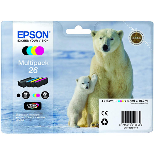 Epson 26 Inkjet Cartridge Capacity 19.7ml Black, Cyan, Magenta and Yellow
