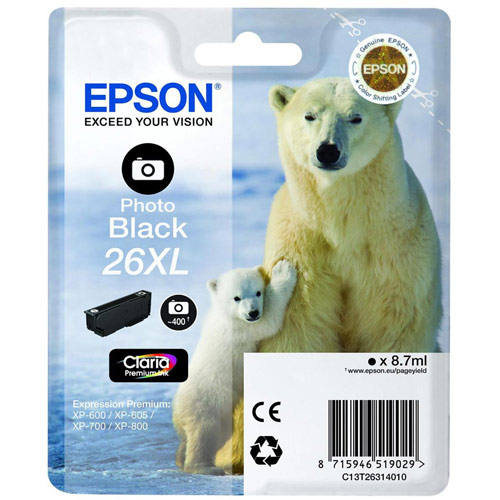 Epson 26XL Inkjet Cartridge Polar Bear Capacity 8.7ml Photo Black