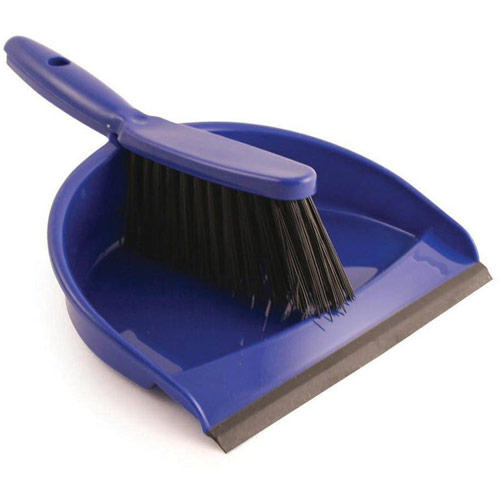 Dustpan and Brush Set Soft Bristle Blue