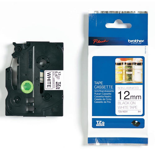 Brother TZEN231 Black on White 12mm non-laminated tape