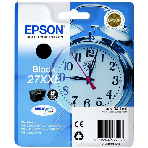 Epson Alarm Clock 27XXL DURABrite Ultra Ink Cart Black Blister