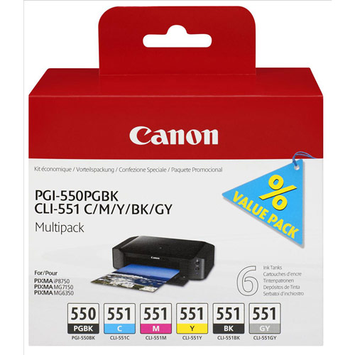 Canon PGI-550/CLI-551 Inkjet Cartridges Multipack C/M/Y/K/GY