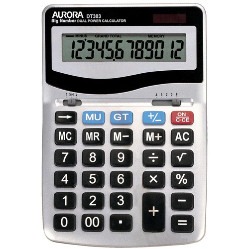 Aurora Calculator Desktop Battery/Solar-power 12 Digit 3 Key Memory 133x198x34mm