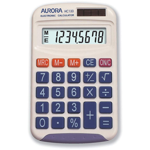 Aurora Calculator Handheld Battery/Solar-power 8 Digit 3 Key Memory 50g 70x115x15mm