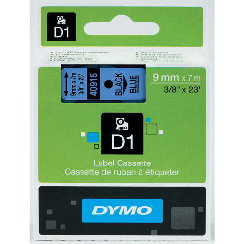 Dymo 40916 9mm Black on Blue Tape