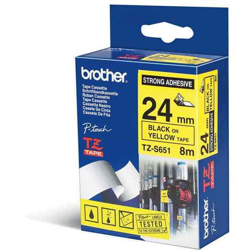 Brother TZES651 Black on Yellow 24mm strong adhesive tape