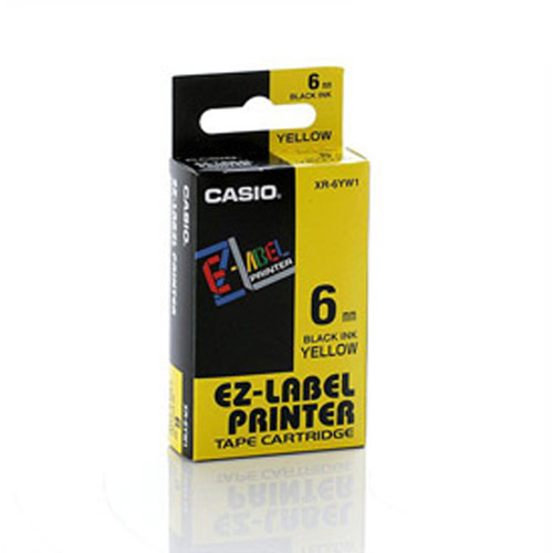 Casio XR-6YW Black on Yellow 6mm tape