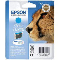Epson T0712 Inkjet Cartridge DURABrite Cheetah Page Life 345-535pp Cyan