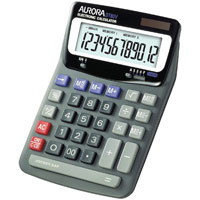 Aurora Calculator Desktop Battery/Solar-power 12 Digit 2x3 Key Memory 140x198x46mm