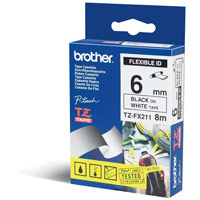 Brother TZEFX211 Black on White 6mm flexi tape